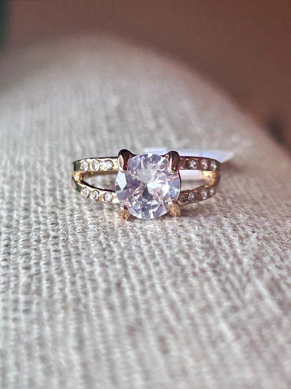 Gold-Tone Split Shank Cubic Zirconia Ring - size 6